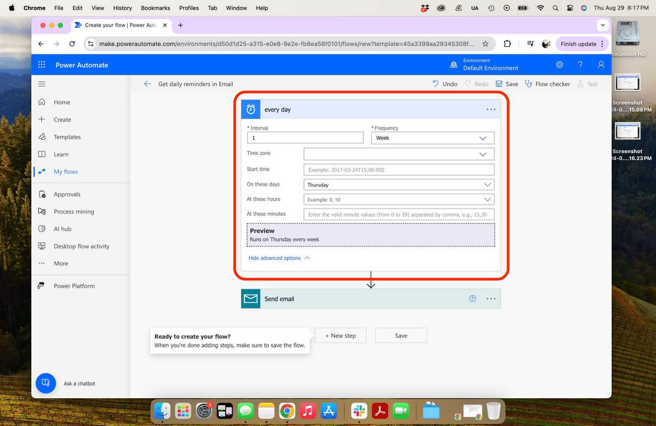 Microsoft Power Automate - setting email reminder interval with red selection-2