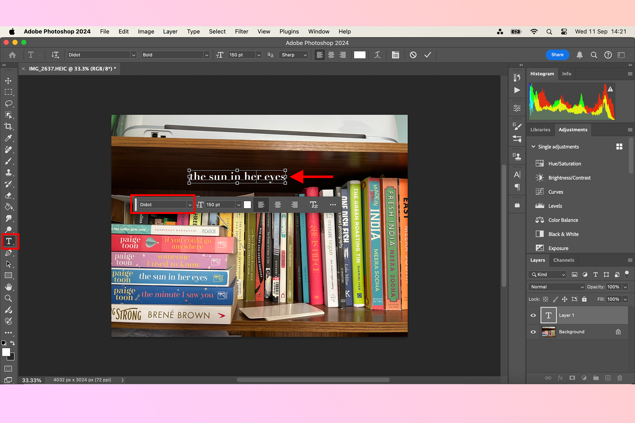 Photoshop Type tool with matching font written next to image