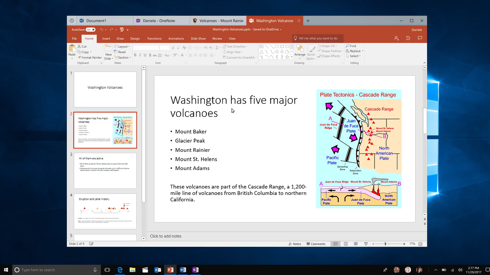 Screenshot of a Windows 10 preview build with the Sets feature showing PowerPoint inside a tab along with multiple browser tabs