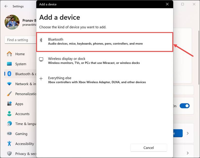 Selecting a Bluetooth device to pair