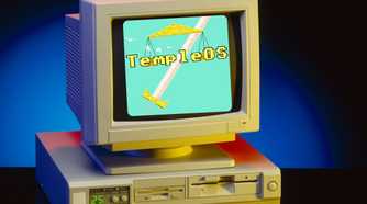 TempleOS superimposed on a retro computer screen.