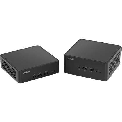 Two Asus NUC 14 Pro models, one with a slim form factor and one with a taller chassis