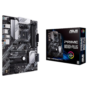 A transparent render of the ASUS Prime B550-PLUS motherboard