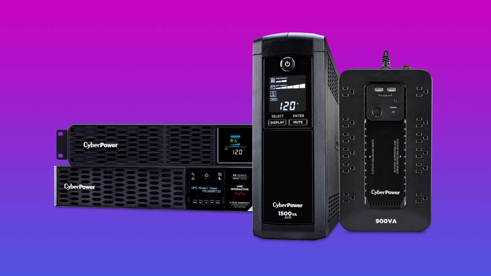 The CyberPower UPS Lineup against a gradient background.