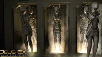 Screenshot from Deus Ex: Human Revolution showing humanoid bodies
