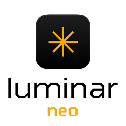 Luminar Neo logo black square with yellow asterisk in the middle
