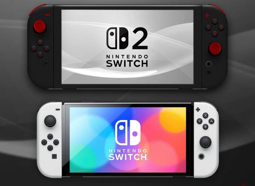 Mockup of a Nintendo Switch 2 compared to the Nintendo Switch OLED model