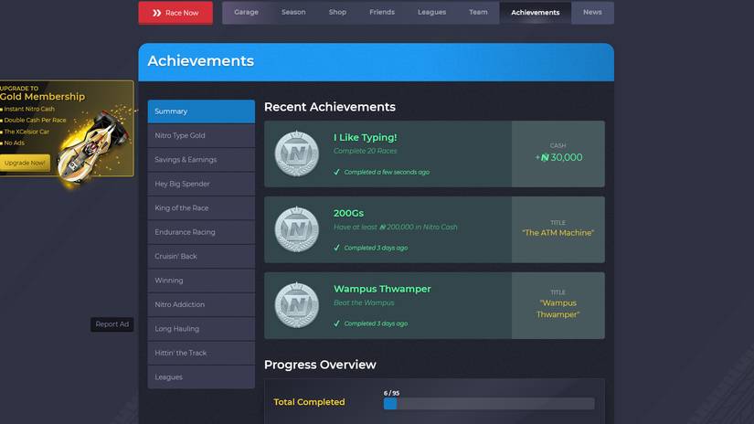 Nitro Type achievements