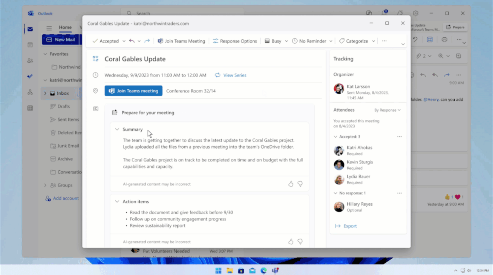 copilot meeting preparation in outlook