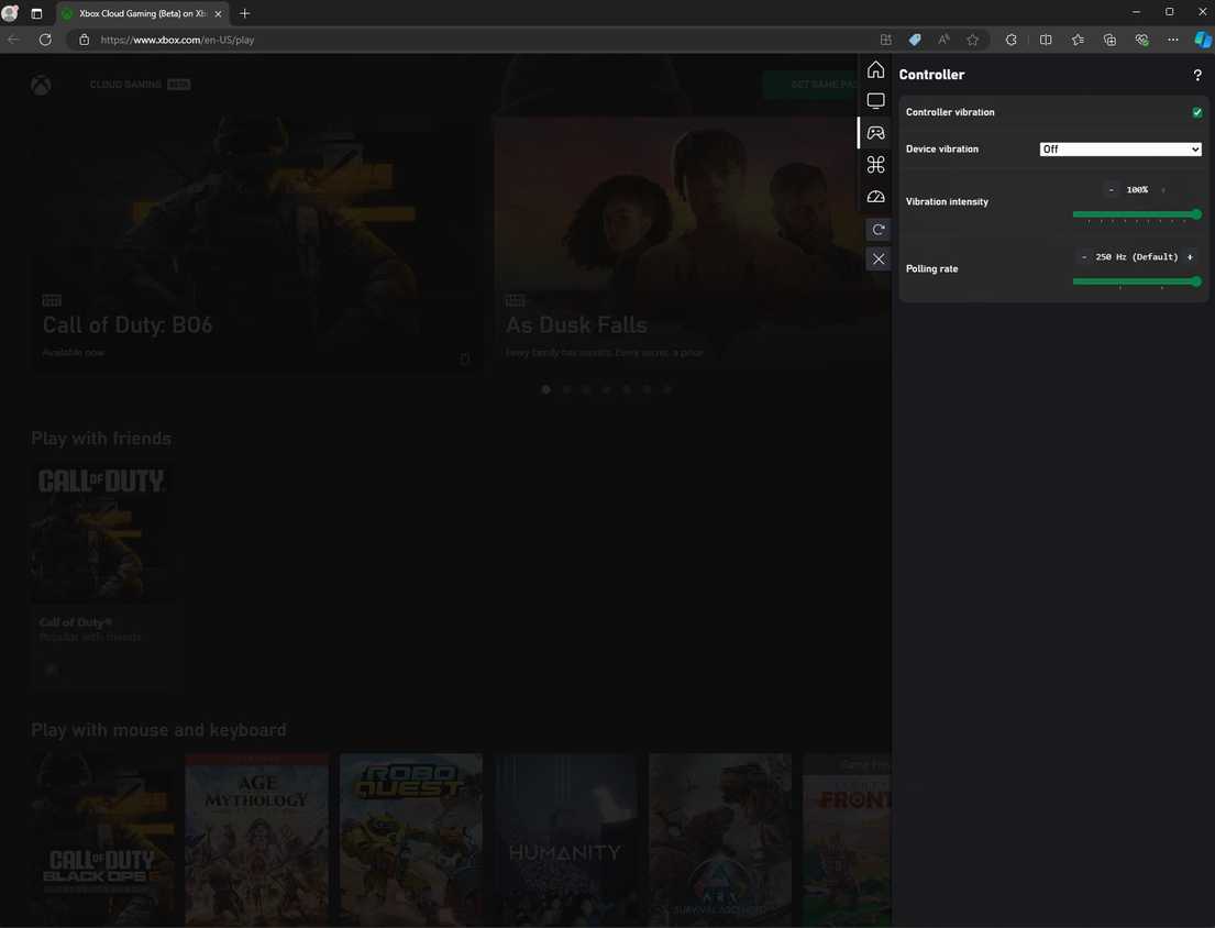 A screenshot showing the controller settings in Better xCloud
