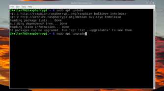 Raspberry Pi terminal showing the apt upgrade command