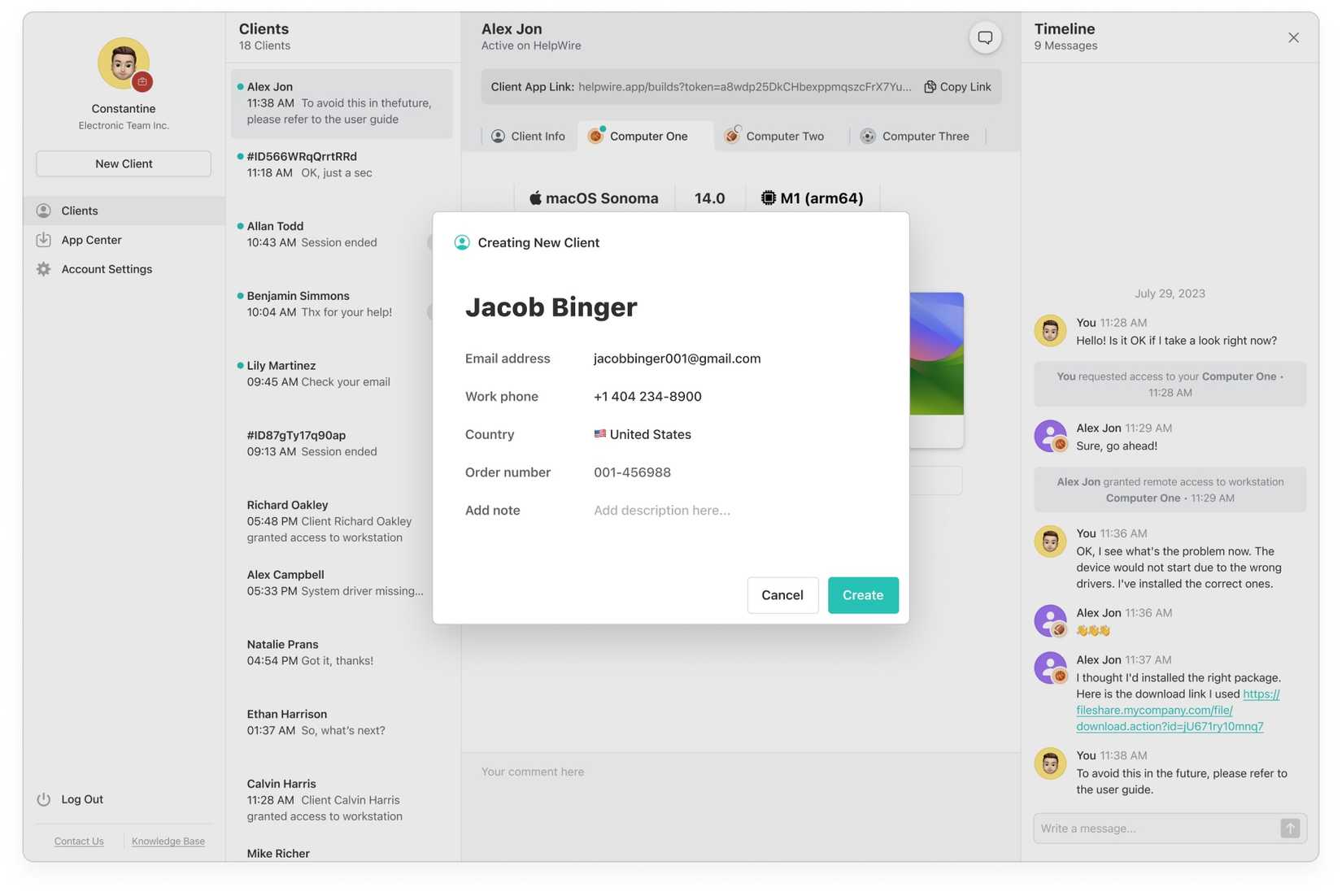 HelpWire client data