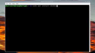 Raspberry Pi terminal showing DOSBox installation