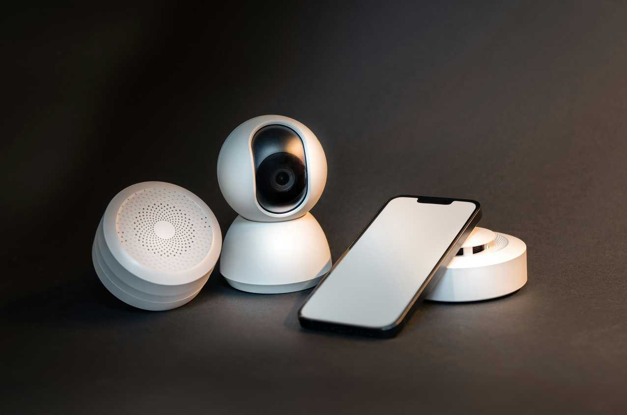Several devices including a smartphone, webcam