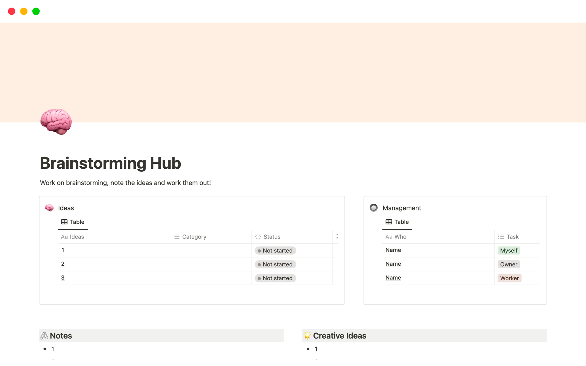 Notion brainstorming hub