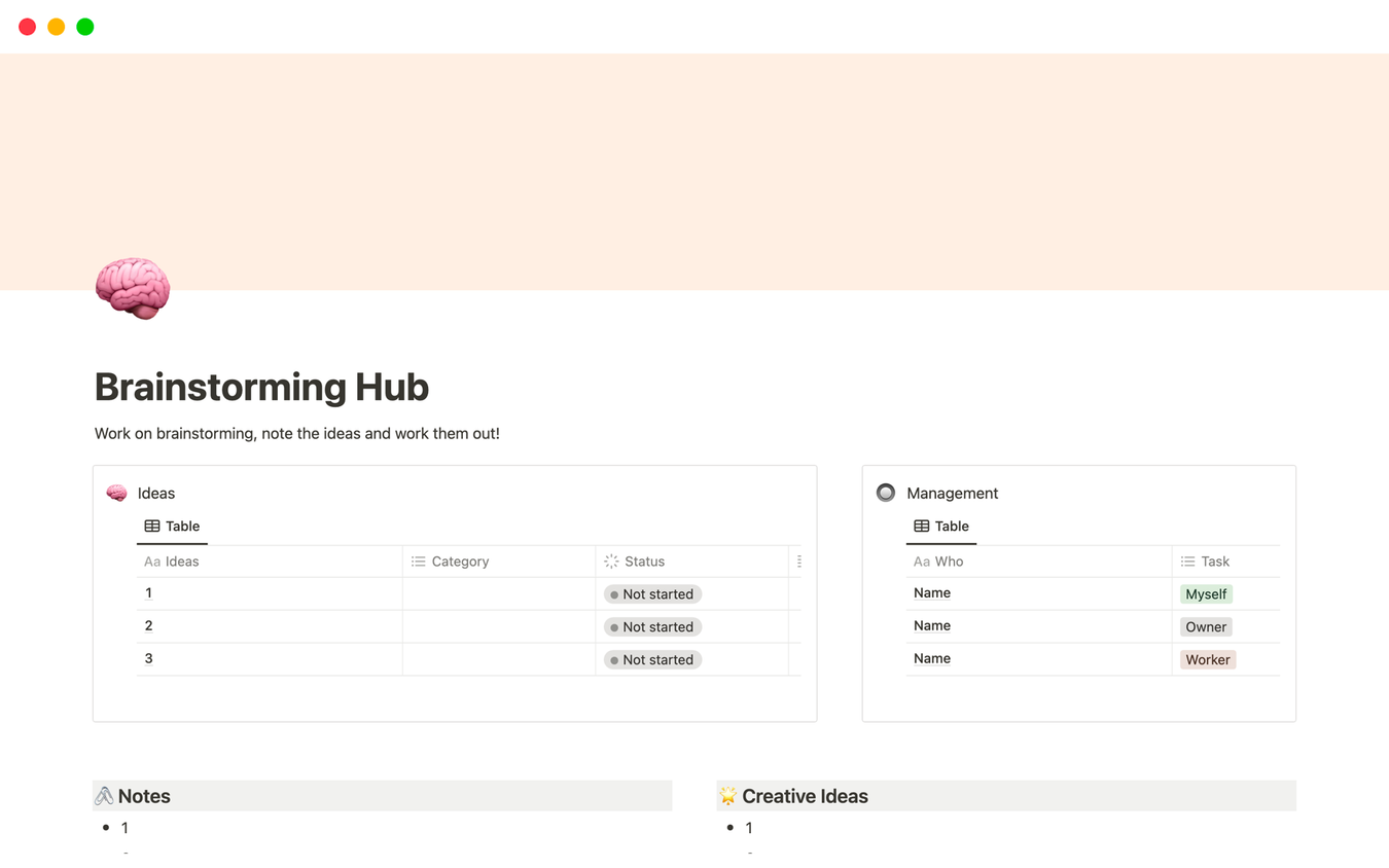 Notion brainstorming hub