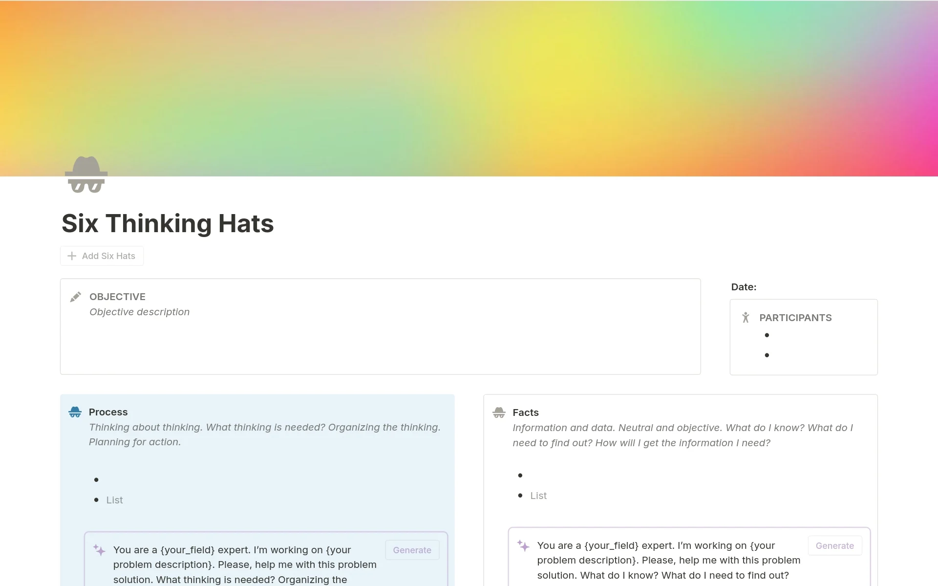 Notion six thinking hats