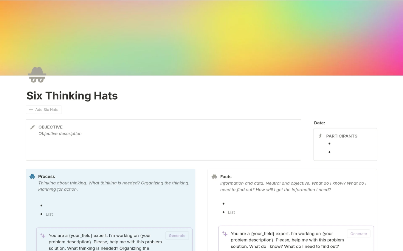 Notion six thinking hats