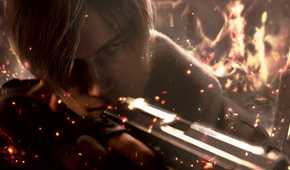 Close-up showing Leon Kennedy in Resident Evil 4