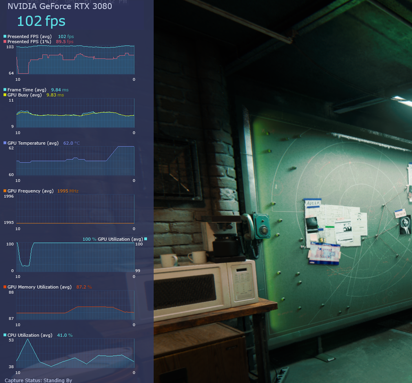 A screenshot showing performance metrics in a video game