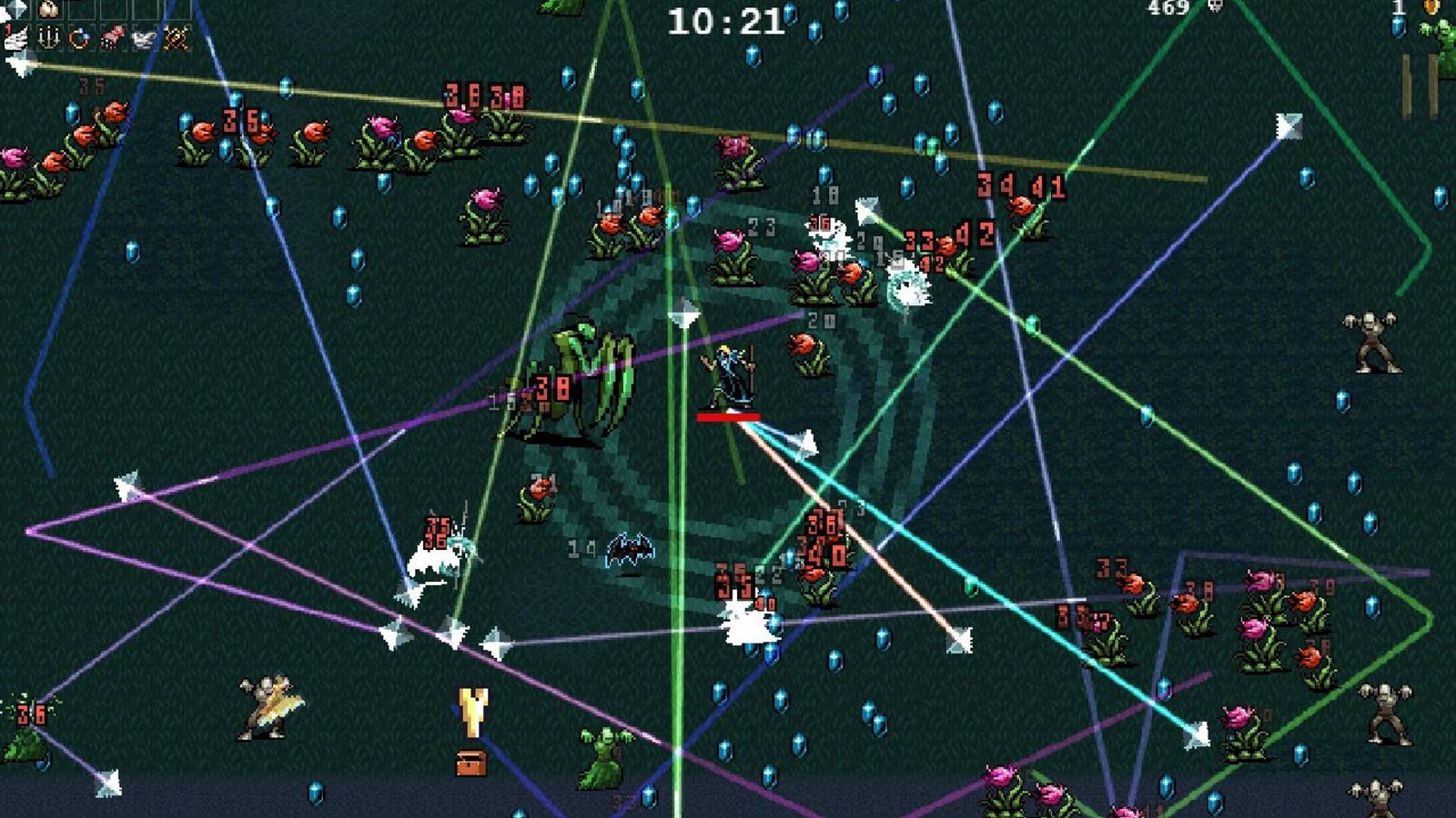Colorful laser beams crisscrossing the map.