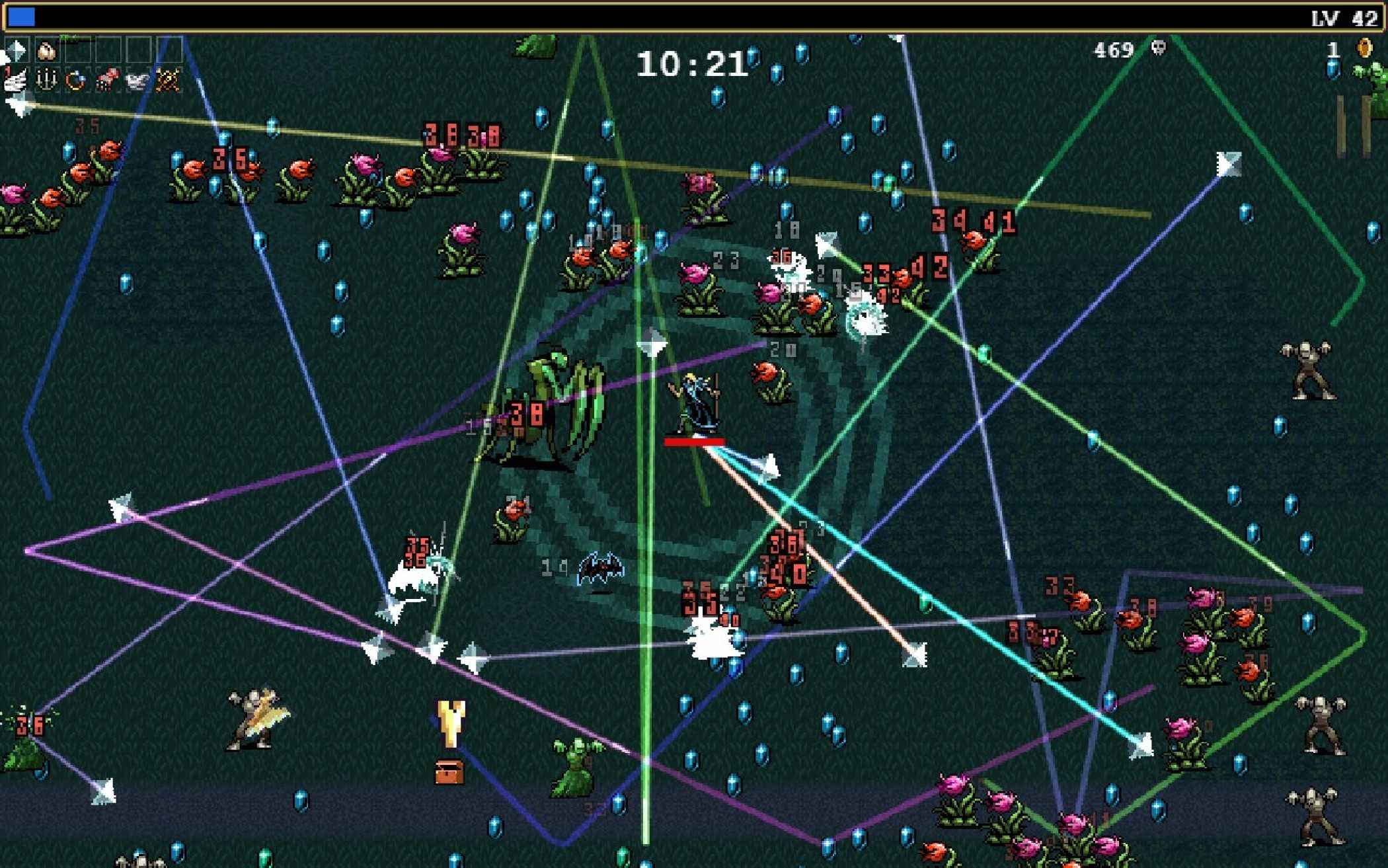 Colorful laser beams crisscrossing the map.