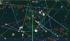 Colorful laser beams crisscrossing the map.