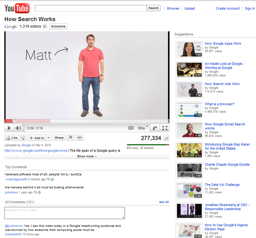 YouTube website in 2011