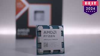 AMD Ryzen 7 9800X3D on a white surface with a badge reading XDA Best of 2024