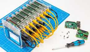 Cluster with Raspberry Pi card and screwdriver