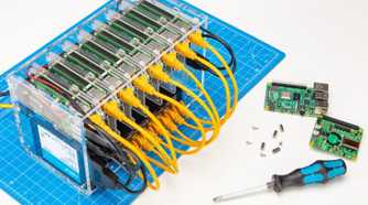 Cluster with Raspberry Pi card and screwdriver