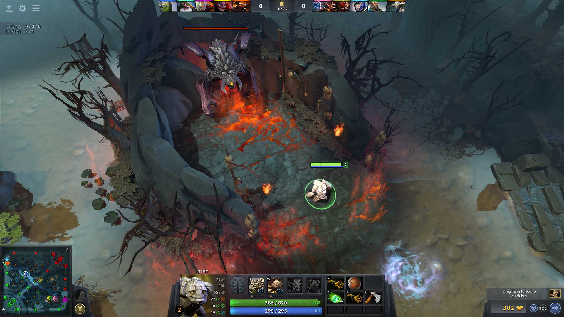 Screenshot from DOTA 2 video game of character engaging in combat in dilapidated setting.