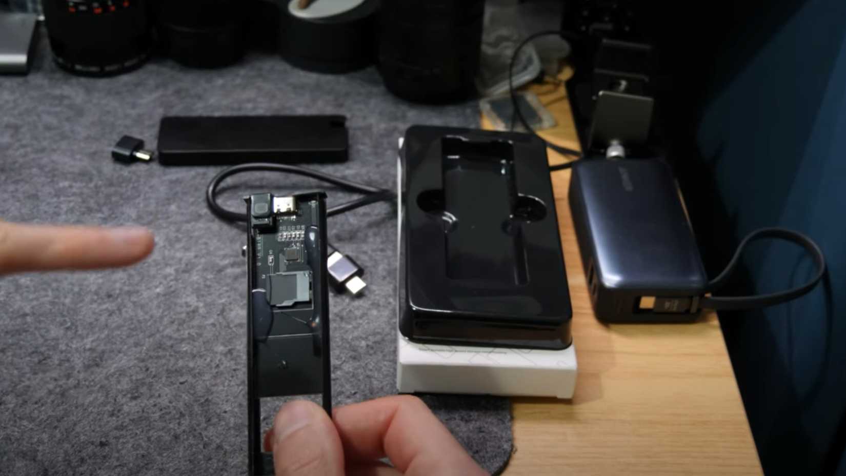 screenshot of a youtube video showing a fake external ssd using a microsd card