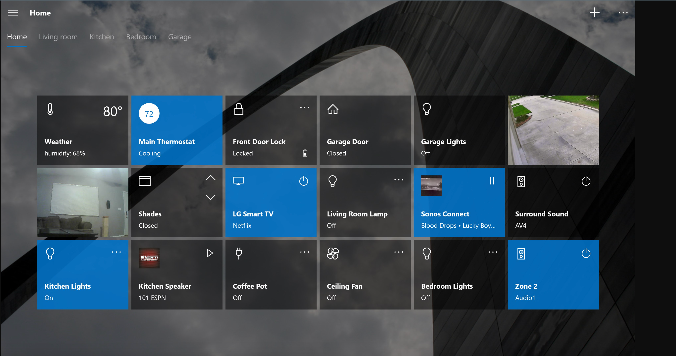 Screenshot showing the interface of the smart home app
