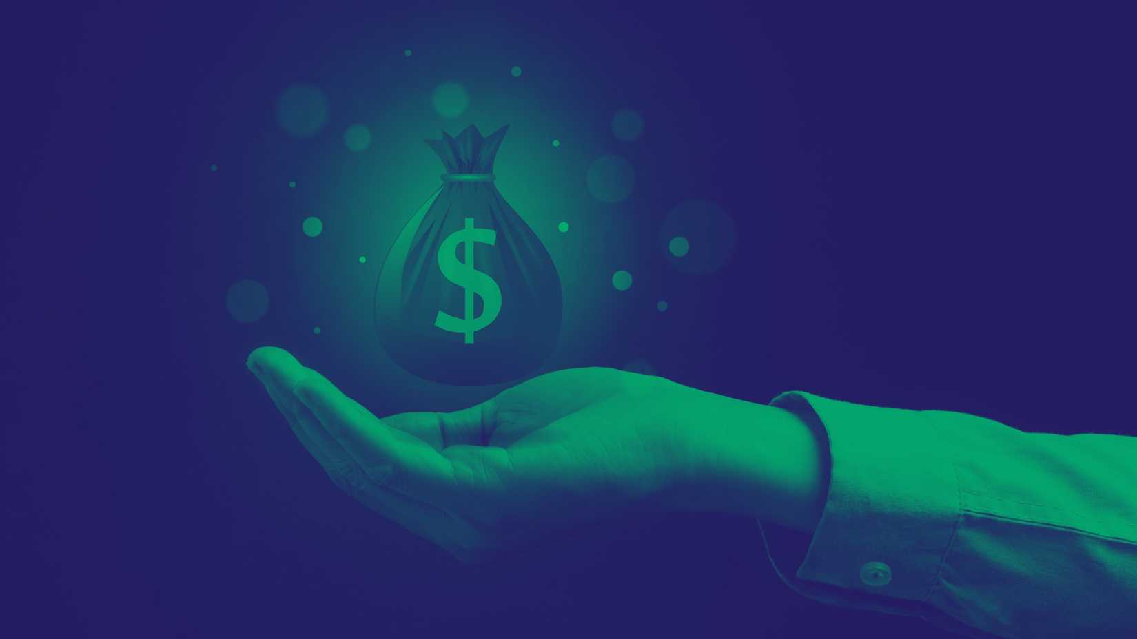 hand extended with a bag of money hovering above