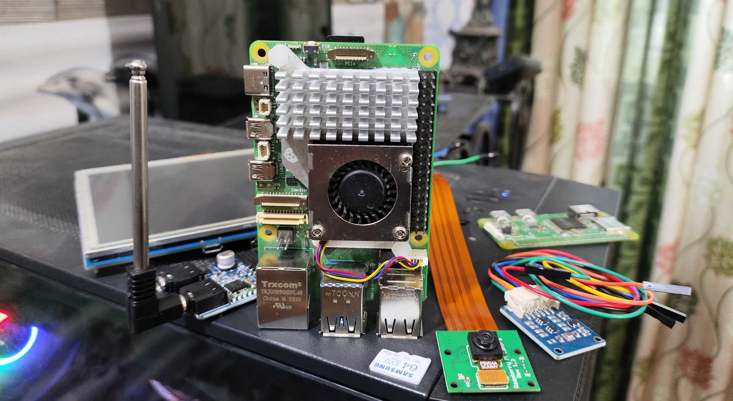 Raspberry Pi card and accessories on a table