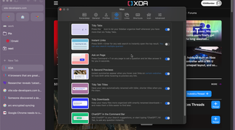 Arc browser max ai features open in settings menu