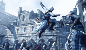 Altair air assassinating between his target in Acre among the crowd