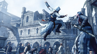 Altair air assassinating between his target in Acre among the crowd
