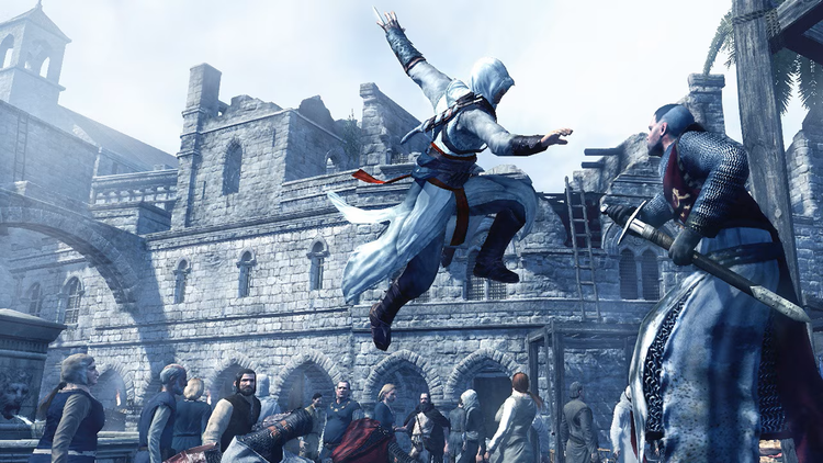 Altair air assassinating between his target in Acre among the crowd