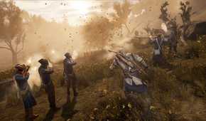 Connor running behind the line of fire in a battlefield