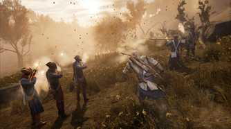 Connor running behind the line of fire in a battlefield
