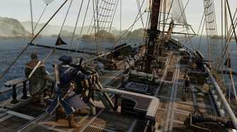 Haytham steering a ship in a sea