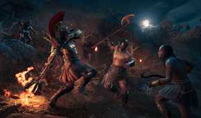 Alexios fighting mercenaries in the night