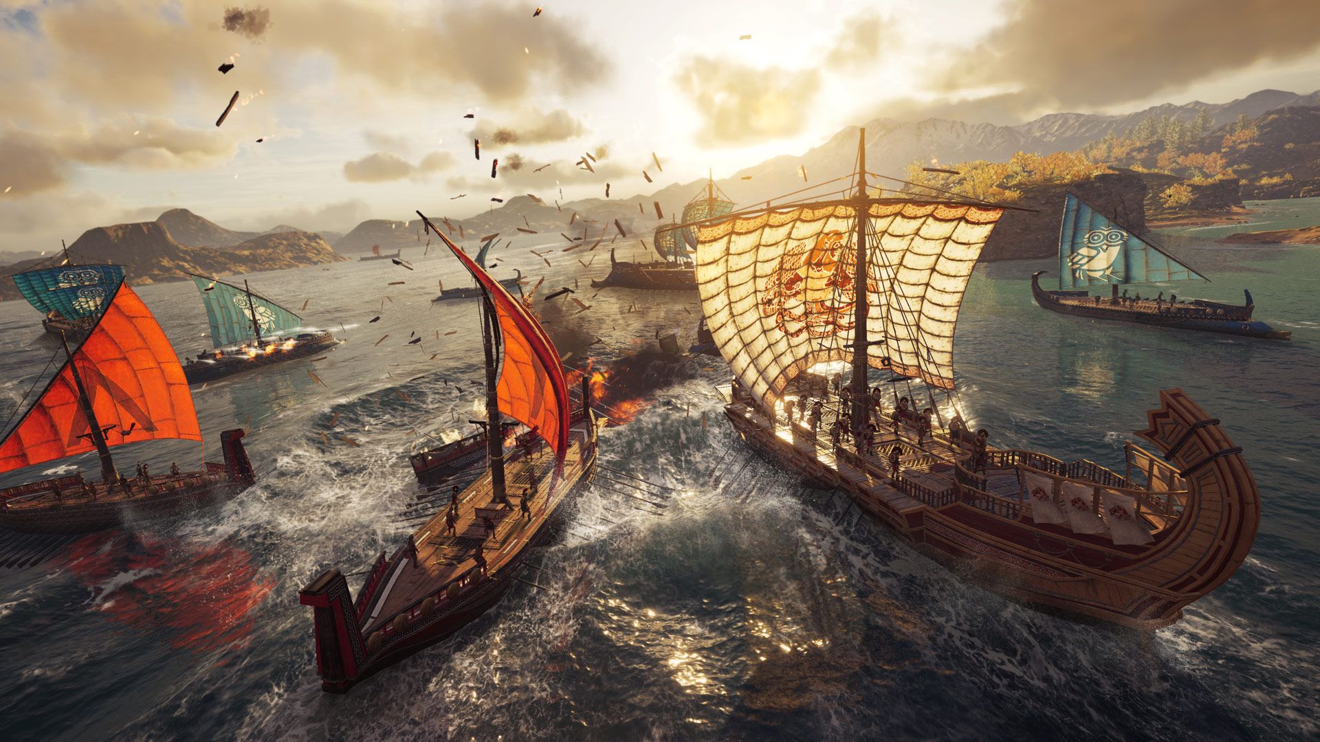 Two ships in a naval battle