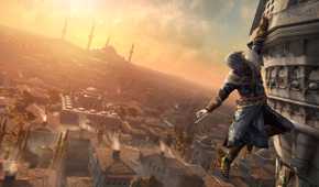 Ezio climbing a building in Constantinople showing the skyline and Hagia Sophia in the horizon