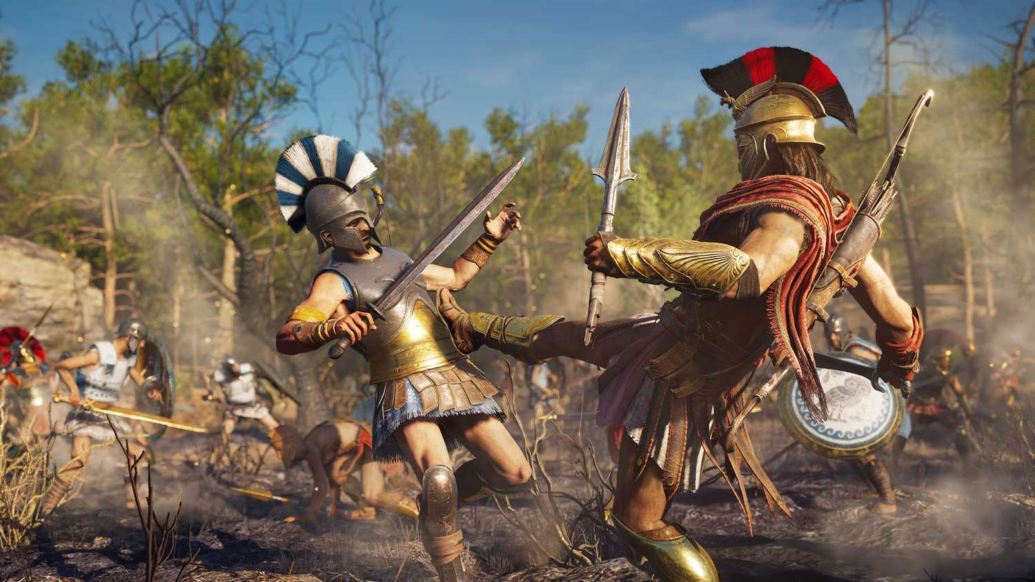 Alexios sparta-kicking an enemy
