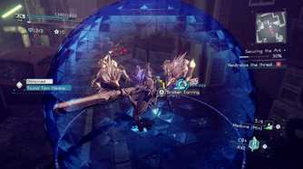 Screenshot of a fight sequence in Astral Chain for the Nintendo Switch