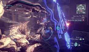 Screenshot of a fight sequence in Astral Chain for the Nintendo Switch