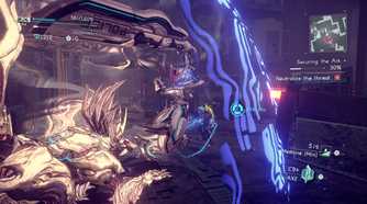 Screenshot of a fight sequence in Astral Chain for the Nintendo Switch